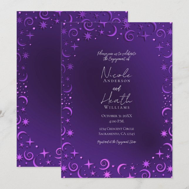 Invitation Tourbillons Célestes Violets Fantaisistes de Fianç (Devant / Derrière)