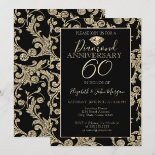 Invitation Tourbillons de paillettes d'or Diamant Mariage Ann