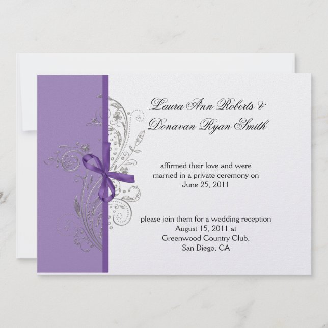Invitation Tourbillons de Violet Violet Argent Mariage Après (Devant)