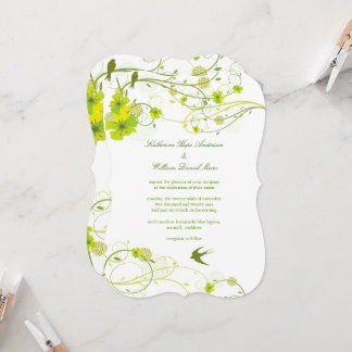 Invitation Tourbillons d'Hibiscus Vert et Hirondelles Fleur d