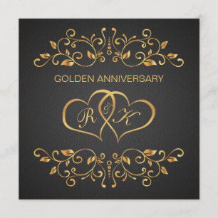 Invitation Tourbillons dorés, cœurs unis 50e anniversaire