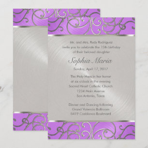 Invitation Tourbillons Filigree d'Argent Violet De Quinceaner