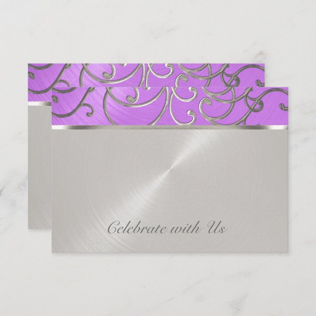 Invitation Tourbillons Filigree d'Argent Violet De Quinceaner (Devant / Derrière)