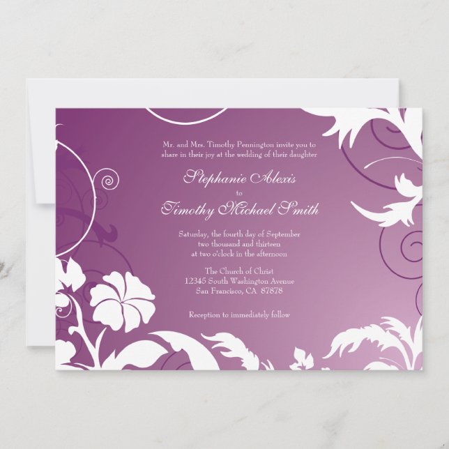 Invitation Tourbillons floraux blancs de prune (Devant)