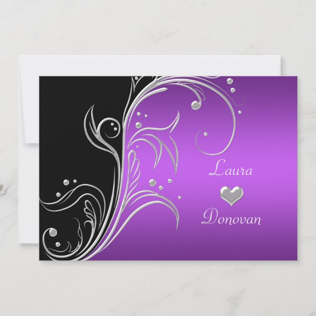 Invitation Tourbillons Floraux Violet Argent Noir Réception U (Devant)