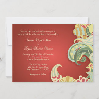 Invitation Tourbillons vintages de fleurs vert rouge faire-pa