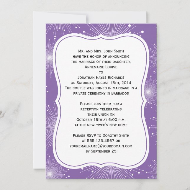 Invitation Tourbillons Violet et Blanc Réception uniquement (Devant)