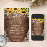 Invitation Tourne de tournesol rustique éclats Mariage de aut<br><div class="desc">Le Rustic Sunflower String Lights Faire-part de mariage est parfait pour un mariage confortable d'été ou d'automne. Le charme rustique de l'arrière - plan en bois combiné aux tournesols lumineux et aux lumières chaudes à cordes créent un contraste délicieux. Le modèle est entièrement personnalisable sur l'outil de design de Zazzle,...</div>