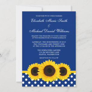 Invitation Tourned'Or Soleils Bleus et Blancs Mariage à pois