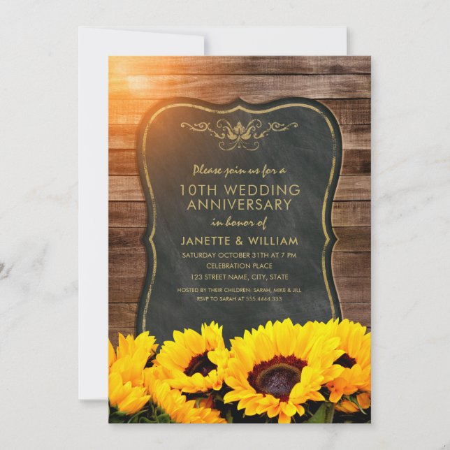 Invitation Tournesol 10e anniversaire de Mariage Automne rust (Devant)