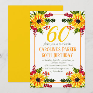 Invitation Tournesol 60e anniversaire Jaune Floral Adulte