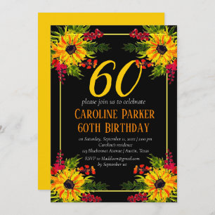 Invitation Tournesol 60e anniversaire Jaune Floral Adulte