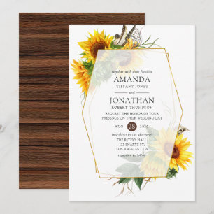 Invitation Tournesol à l'aquarelle Mariage Géométrique Rustiq