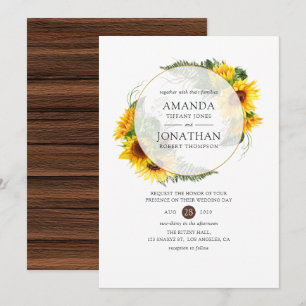 Invitation Tournesol à l'aquarelle Mariage géométrique rustiq
