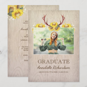 Invitation Tournesol Antlers Rustic Photo Graduation