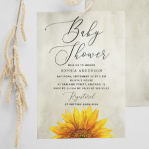 Invitation Tournesol aquarelle. Baby shower floral rustique