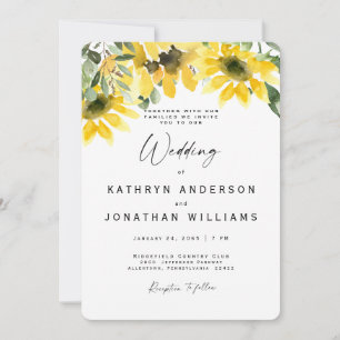 Invitation Tournesol Aquarelle Élégant Mariage Sans Parents