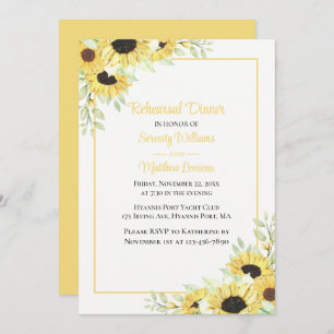 Invitation Tournesol Aquarelle Floral Dîner de répétition Inv