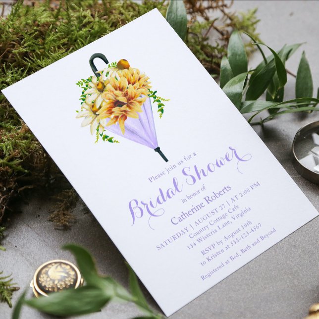 Invitation Tournesol Aquarelle Floral Umbrella Fête des marié (Créateur téléchargé)