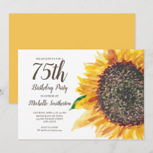 Invitation Tournesol Aquarelle Florale Blanc 75e anniversaire