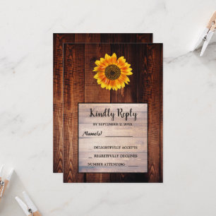 Invitation Tournesol aquarelle mariage rustique bois RSVP