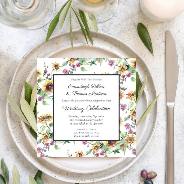 Invitation Tournesol Automne Aquarelle Florales Motif Mariage (Créateur téléchargé)