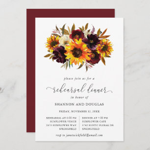 Invitation Tournesol Automne Floral Rustique Dîner de répétit