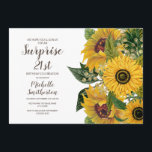 Invitation Tournesol Blanc Jaune Surprise 21e anniversaire<br><div class="desc">Belle aquarelle de tournesol jaune et marron floral et vert botanique Surprise 21e anniversaire invitation à la fête sur un arrière - plan blanc avec une police de caractères cursive mignonne. Contactez-nous pour obtenir de l'aide sur la personnalisation ou la mise en correspondance de produits.</div>
