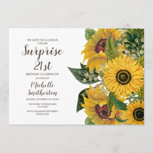 Invitation Tournesol Blanc Jaune Surprise 21e anniversaire
