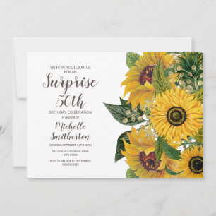 Invitation Tournesol Blanc Jaune Surprise 50e anniversaire