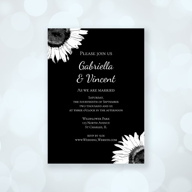 Invitation Tournesol blanc sur Mariage noir (Créateur téléchargé)