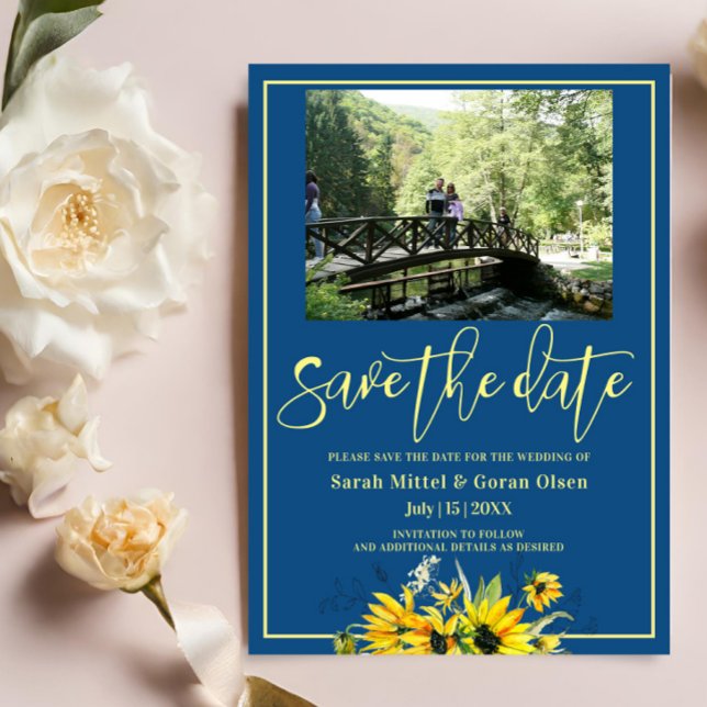 Invitation Tournesol bleu classique Enregistrer la date Invit (Créateur téléchargé)