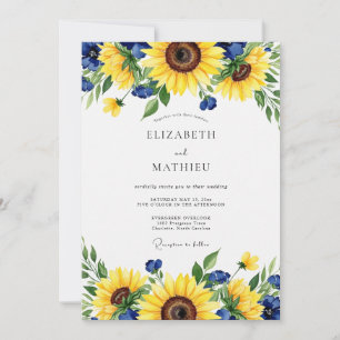 Invitation Tournesol bleu jaune Mariage d'automne