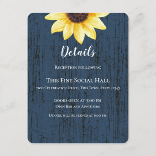 Invitation Tournesol bleu marine et éclats Mariage rustique