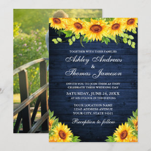 Invitation Tournesol bleu rustique Tournesol vert floral Phot