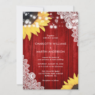 Invitation Tournesol Bois Rouge Floral Dentelle Élégant Maria