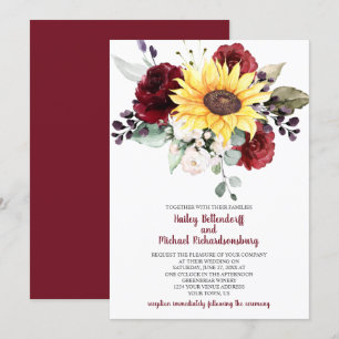 Invitation Tournesol Bourgogne Rose Mariage de verdure