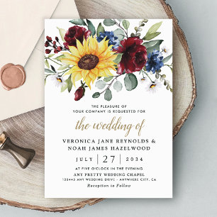 Invitation Tournesol Bourgogne Rose Marine Bleu Russe Mariage