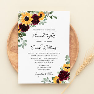 Invitation Tournesol Bourgogne Rose Russe Mariage