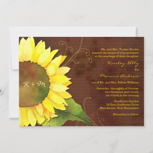 Invitation Tournesol Brown rustique Mariage de automne modern (Devant)