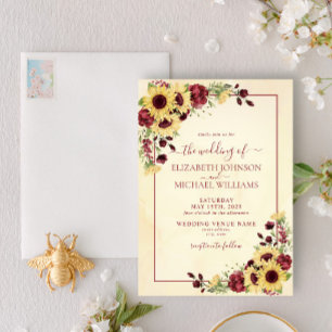 Invitation Tournesol chaud Rustique Mariage floral Bourgogne