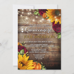Invitation Tournesol, Citrouille et Rose Rustic Quinceanera