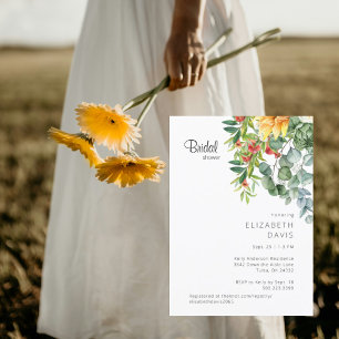 Invitation Tournesol coloré et Fête des mariées Florale rouge