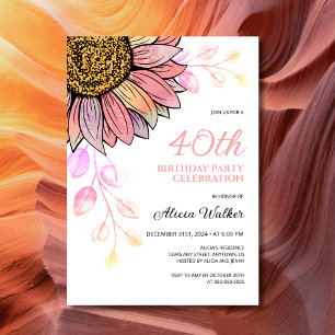 Invitation Tournesol coloré Floral Peach Leaf Anniversaire