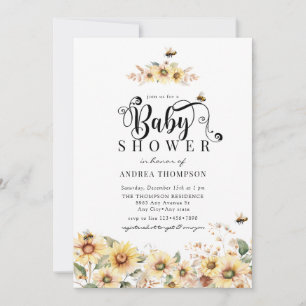 Invitation Tournesol d'abeille   Baby shower rustique