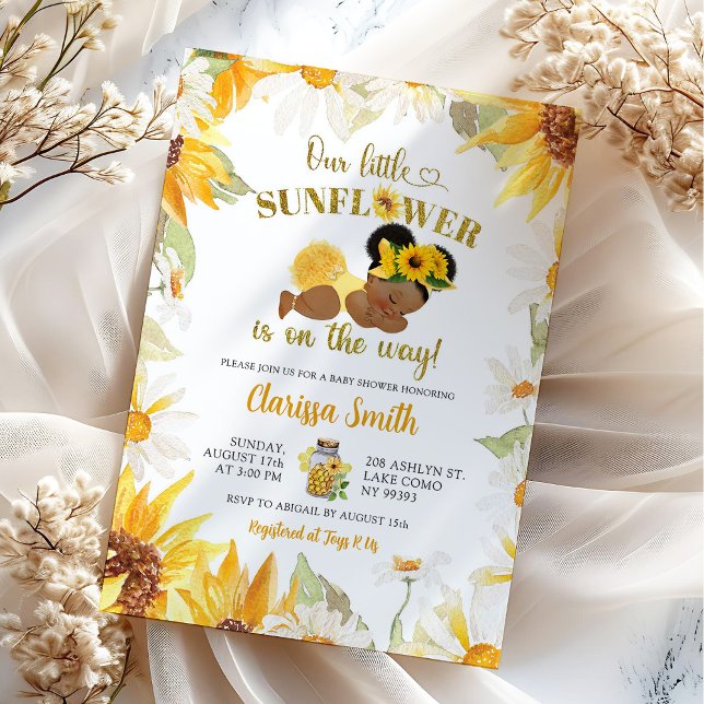 Invitation Tournesol Daisy Sur Le Chemin Baby shower Fille Af (Créateur téléchargé)