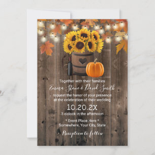 Invitation Tournesol d'automne et Citrouille Rustique Mariage