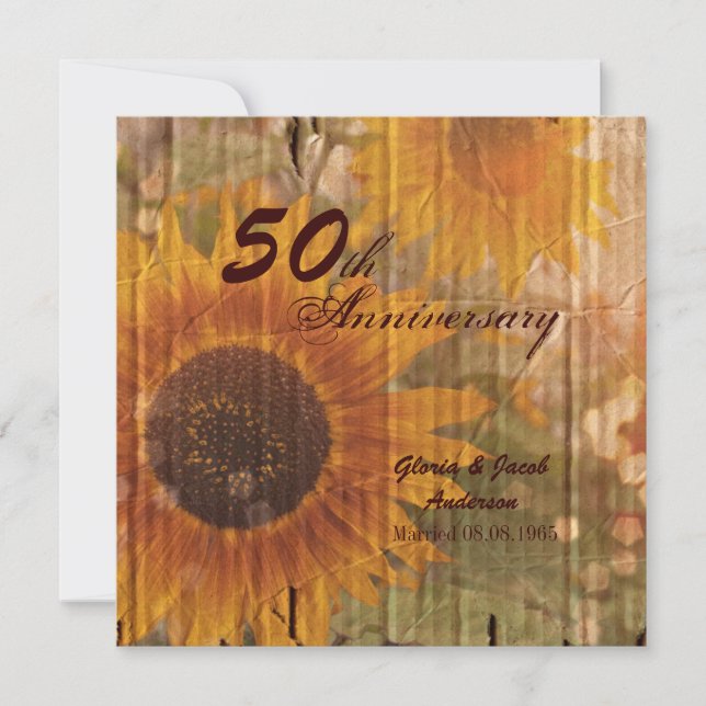 Invitation tournesol de campagne rustique 50e anniversaire de (Devant)