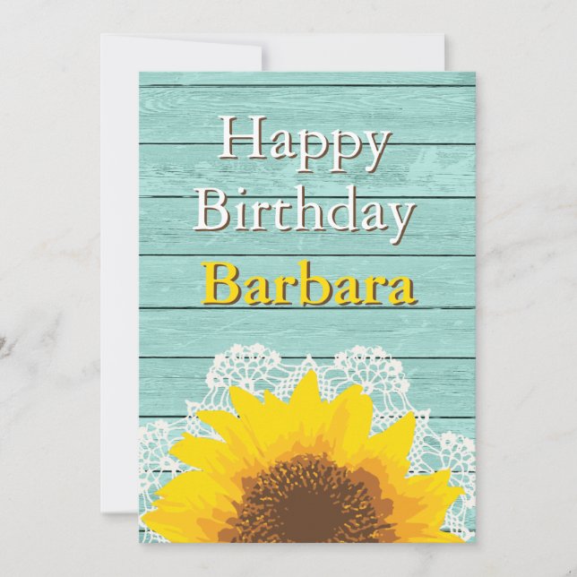 Invitation Tournesol, dentelle et bois personnalisés (Devant)