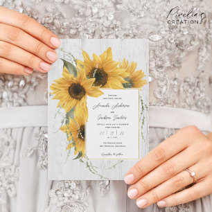 Invitation Tournesol d'été aquarelle, grange rustique mariage